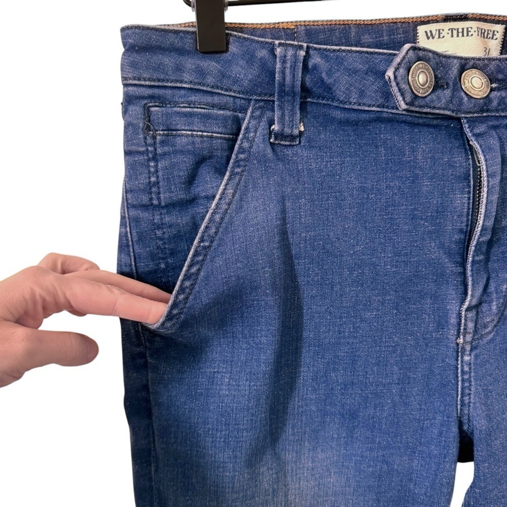 Free People We The Free Varsity Blues Sim Boot Flare Mid Rise Jeans Size 31 - Picture 10 of 16